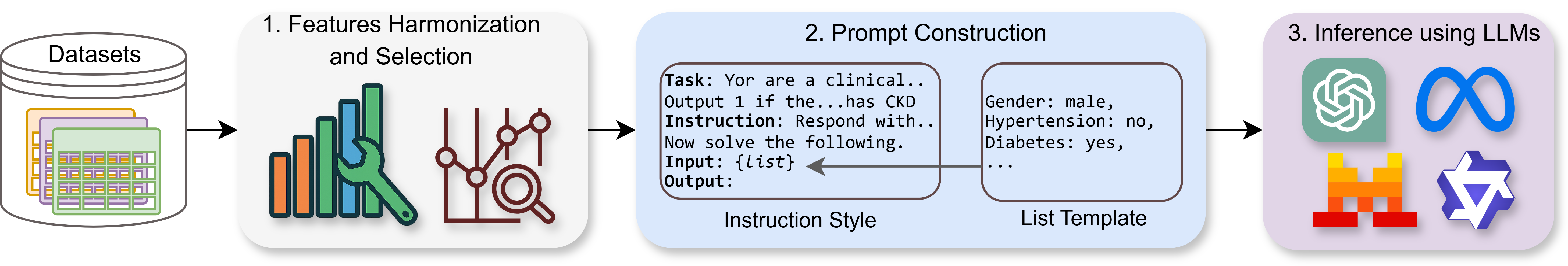 Figure 1: Schematic overview of the zero-shot LLM pipeline for CKD detection