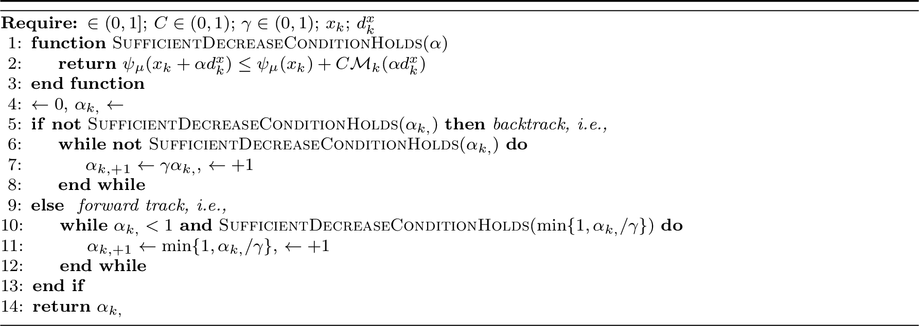 Figure 2: Forward/back tracking method to compute step size satisfying Condition 2.