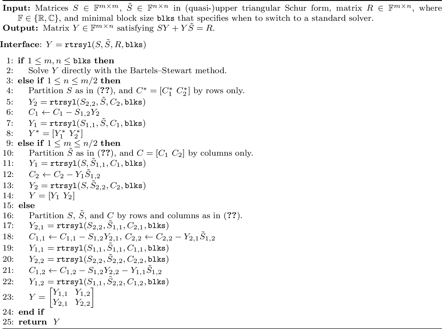 Figure 1: Block recursion algorithm for solving(quasi-)upper triangular Sylvester equations