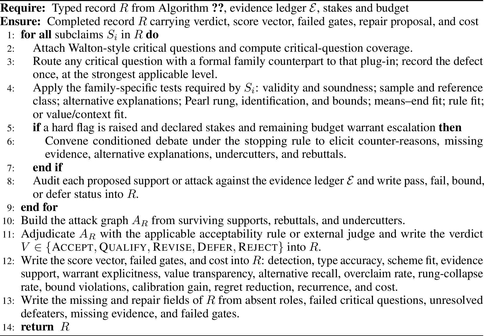 Figure 6: TRACE, Part II: Question, Test, Elicit, Settle, and Score (stages 3–7)