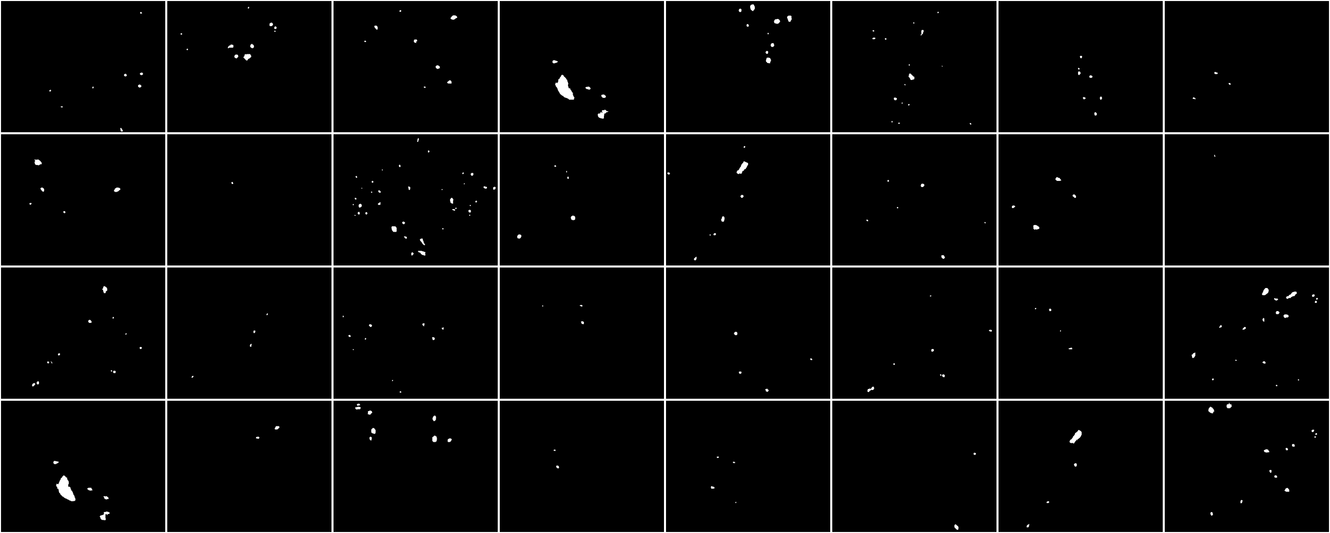 Figure 4: Start point labels for all 32 sequences in in the STIR 2025 test dataset. For each sequence, center points are extracted from each segmentation, and passed to each participant’s tracker.