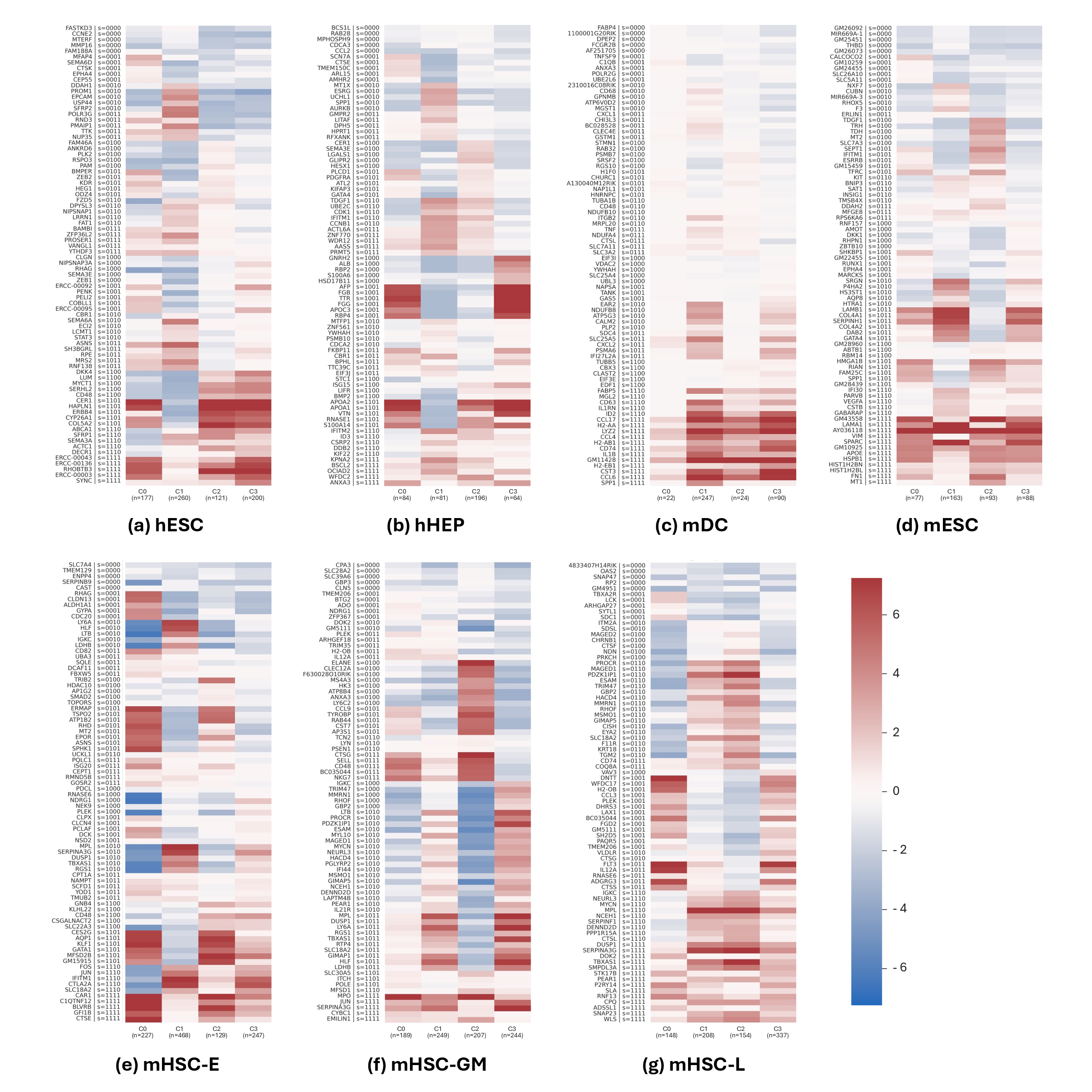Figure 6: Gene activation consistency across cell clusters. Representative genes show stable and coherent activation patterns within each cell cluster, indicating that discretization preserves biologically meaningful gene activity structure.