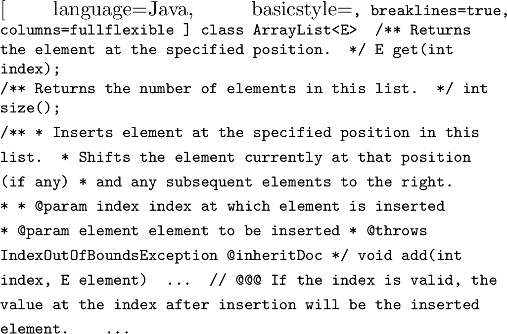 Figure 1: Example assertion-generation task for ArrayList.add.