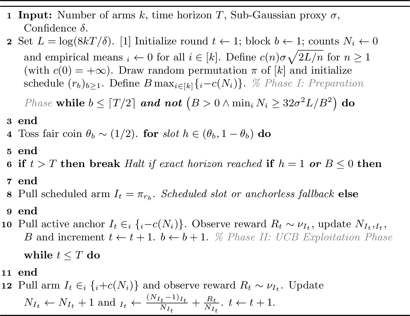 Figure 4: UCB with Harmonic Anchored Rank Exploration (\mathsf{UCB\text{-}HARE})
