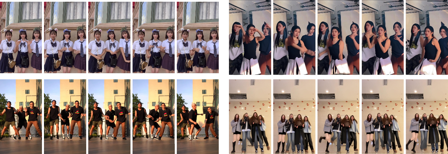 Figure 7: Qualitative results of more characters. MultiAnimate can generate animated results for multiple characters while preserving each character’s identity and appearance.