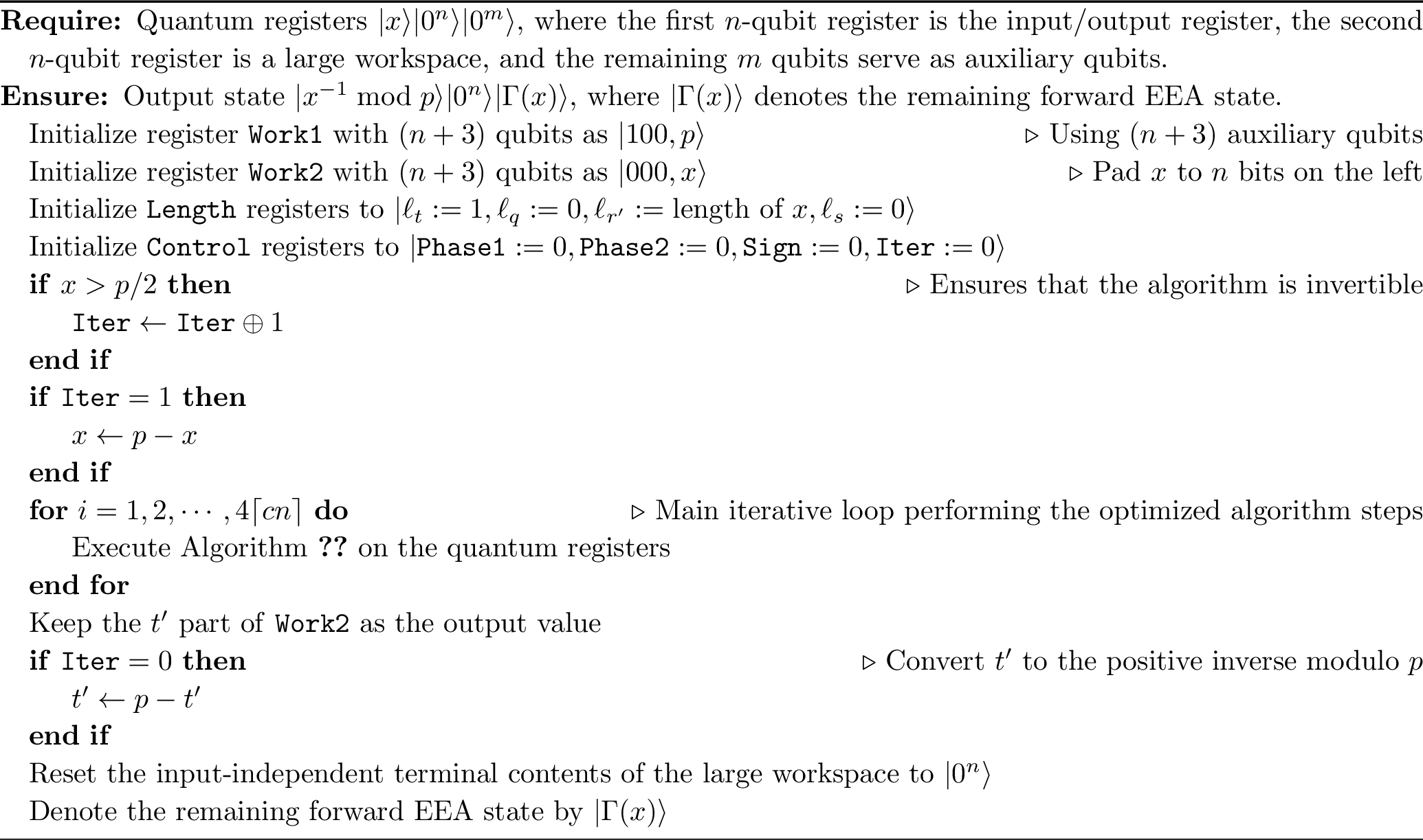 Figure 4: Forward space-efficient EEA inversion subroutine