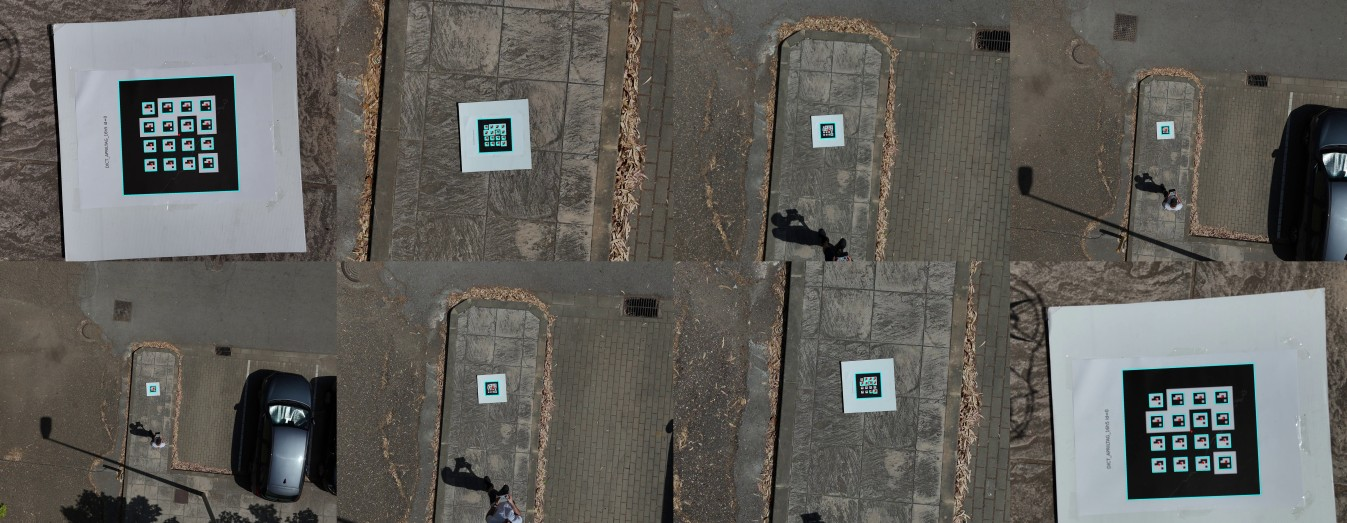 Figure 11: Takeoff and landing example. Video footage from a DJI Mini 4 Pro while taking off and landing on the proposed landing pad. The physical landing pad was 30 \times 30 cm.
