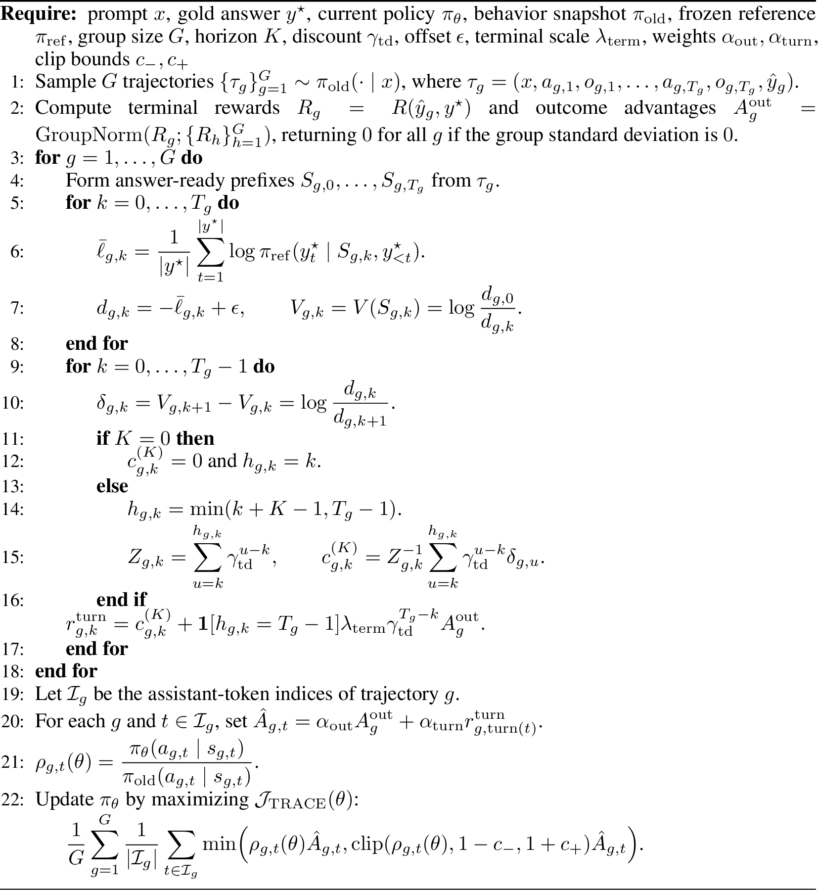Figure 3: TRACE reward construction and policy update for one prompt group.