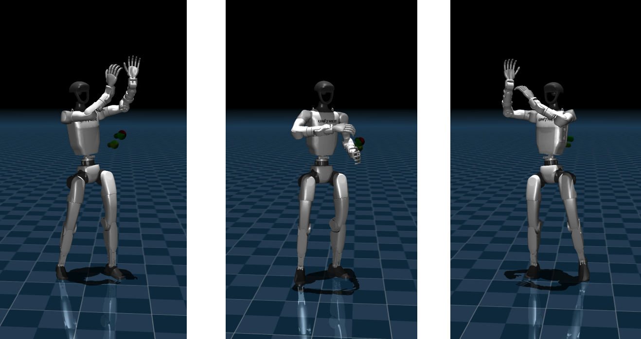 Figure 3: Sim-to-sim execution in the RoboJuDo [33] environment.
