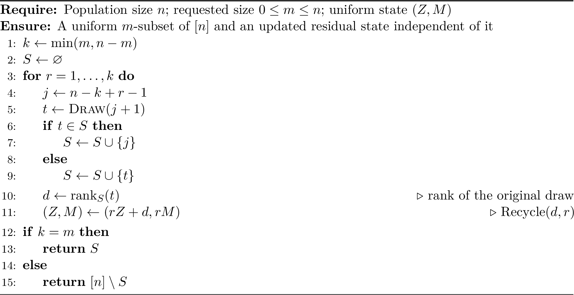 Figure 2: Uniform subset sampling with online rank recycling
