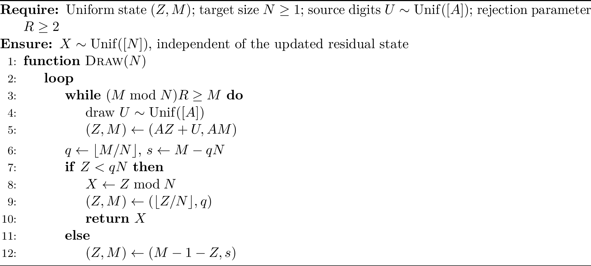Figure 1: Bounded uniform draw with a residual uniform state