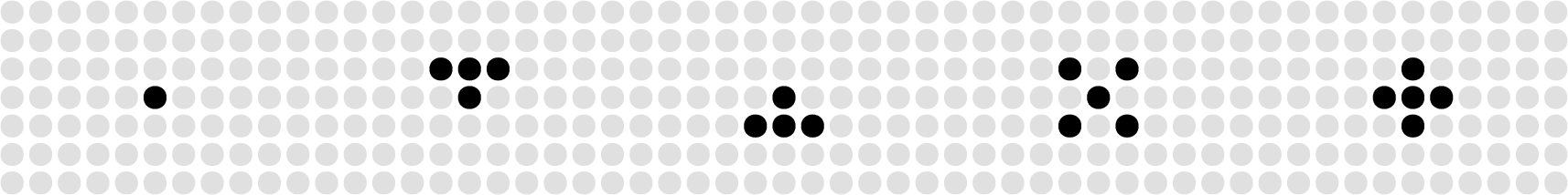 Figure 5: Symbols used to distinguish data points. From left to right: (a) single dot, (b) arrow down, (c) arrow up, (d) X, (e) plus. Co-designers ranked the plus as the most tactually distinguishable (WS3).