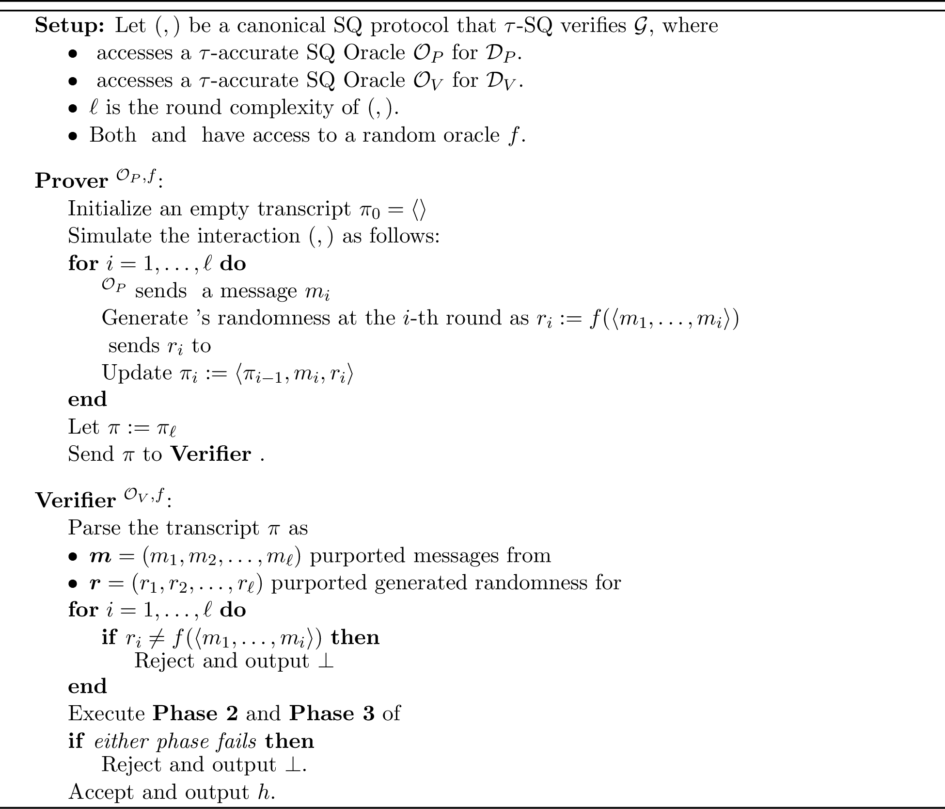 Figure 4: Non-Interactive SQ Protocol in Random Oracle Model