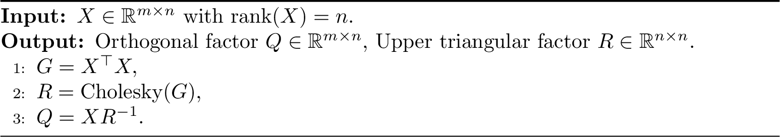 Figure 1: [Q,R]=CholeskyQR(X)