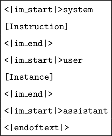 Figure 1: Input template for embedding. A system message carries the retrieval instruction, and the user message contains the multimodal instance (text/image/video). We pool the last hidden state at <|endoftext|> and L2-normalize it.