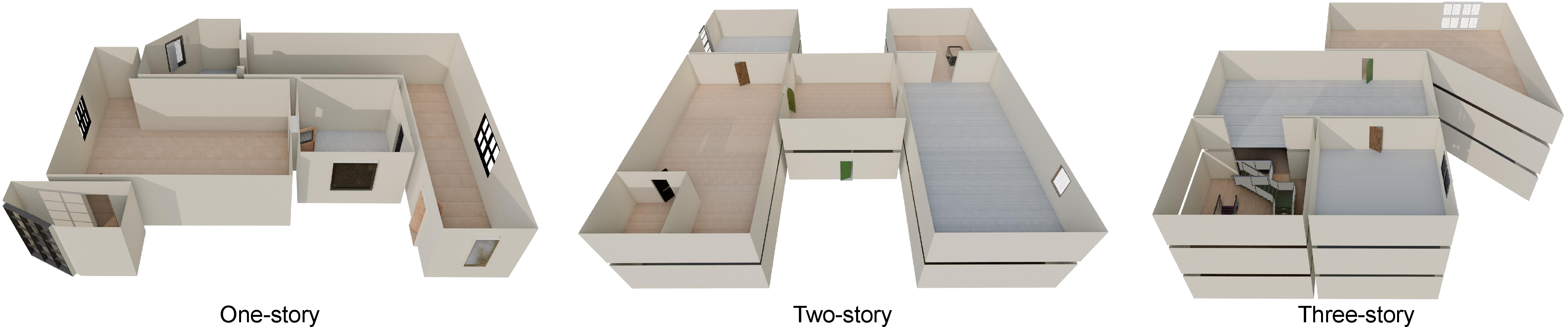 Figure 12: Visualization of diverse architectural layouts generated by Text2Villa.