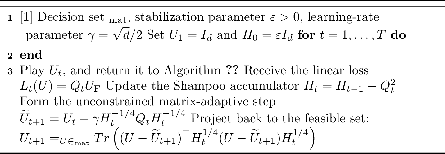 Figure 4: Projected online Shampoo oracle for preconditioner selection